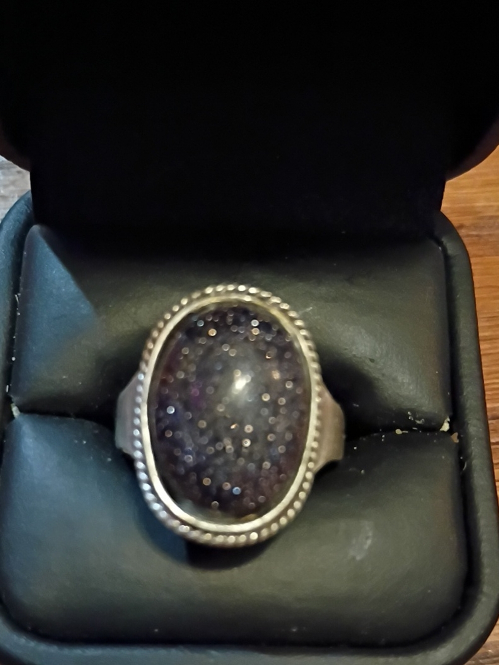 Men's Sterling Silver Ring with Sparkling Dark Purple Druzy Stone 9.5